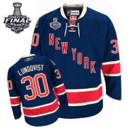 Reebok New York Rangers 30 Men's Henrik Lundqvist Navy Blue Premier Third 2014 Stanley Cup NHL Jersey