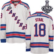 Reebok New York Rangers 18 Men's Marc Staal White Authentic Away 2014 Stanley Cup NHL Jersey