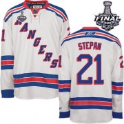 Reebok New York Rangers 21 Men's Derek Stepan White Authentic Away 2014 Stanley Cup NHL Jersey